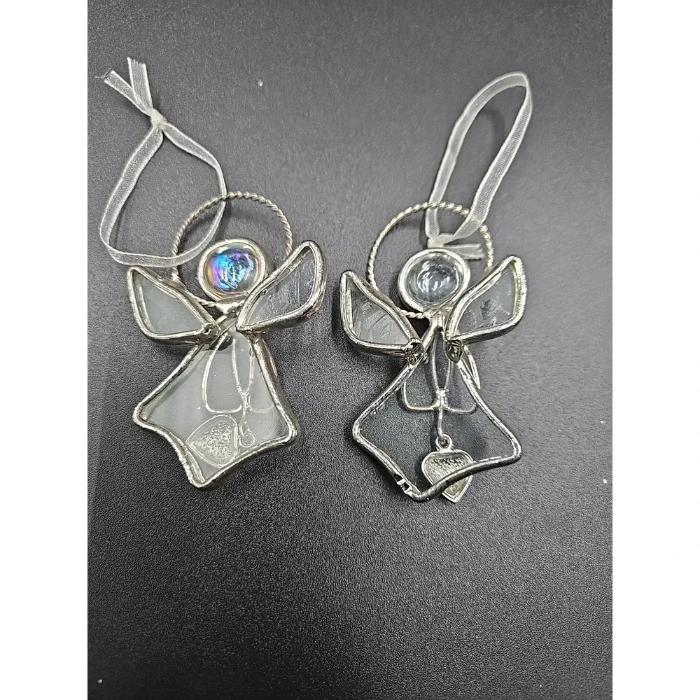 2 Stained Glass Ornament Angel With Hearts 2.5